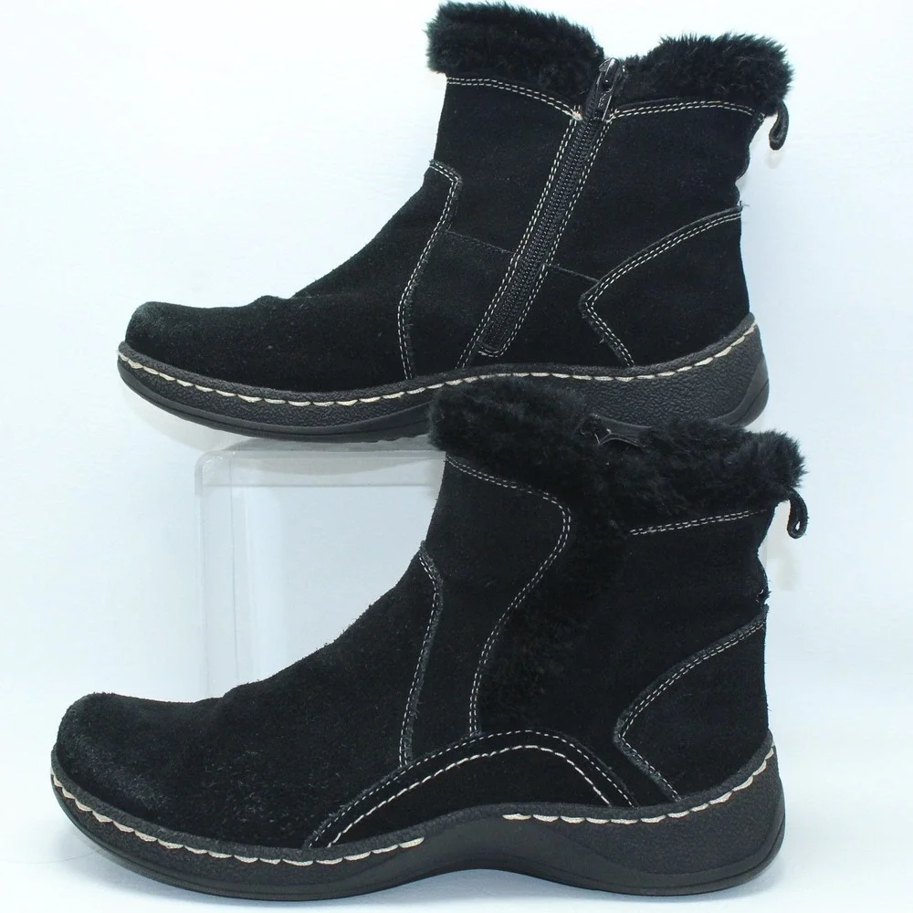 Bass Nadia‎ Black Suede Faux Fur Trim Ankle Boots Womens 9.5 M 5022-001 Zip Up